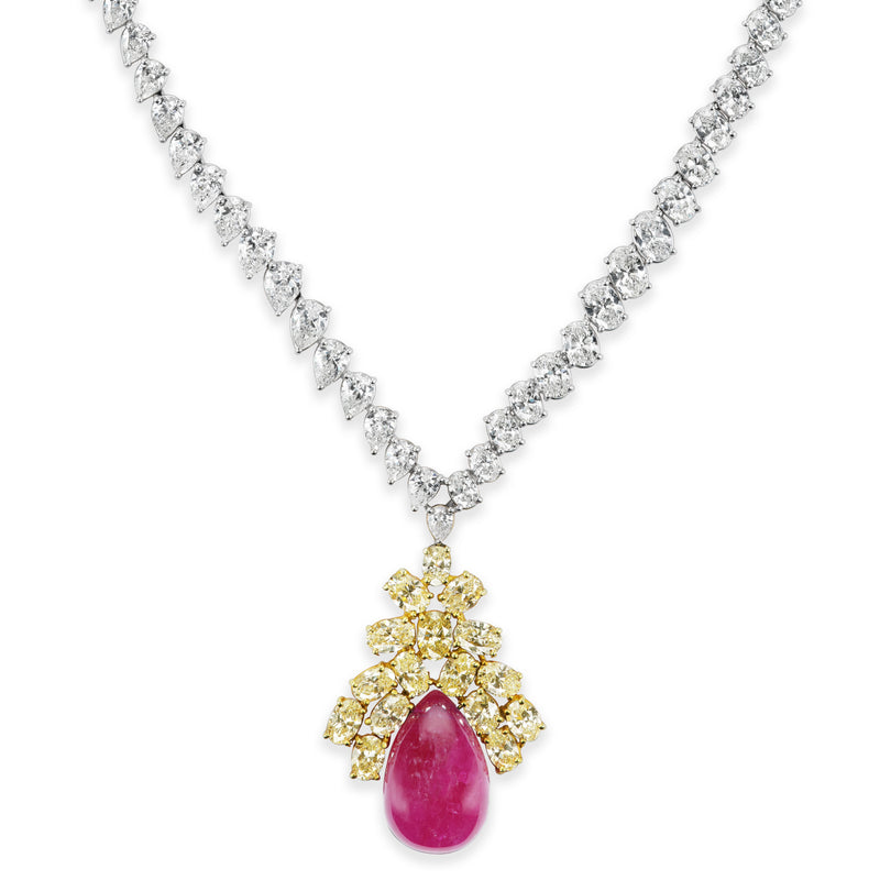 Beauvince Bloom Necklace & Earrings Suite (150.45 ct Rubies & Diamonds) in Gold
