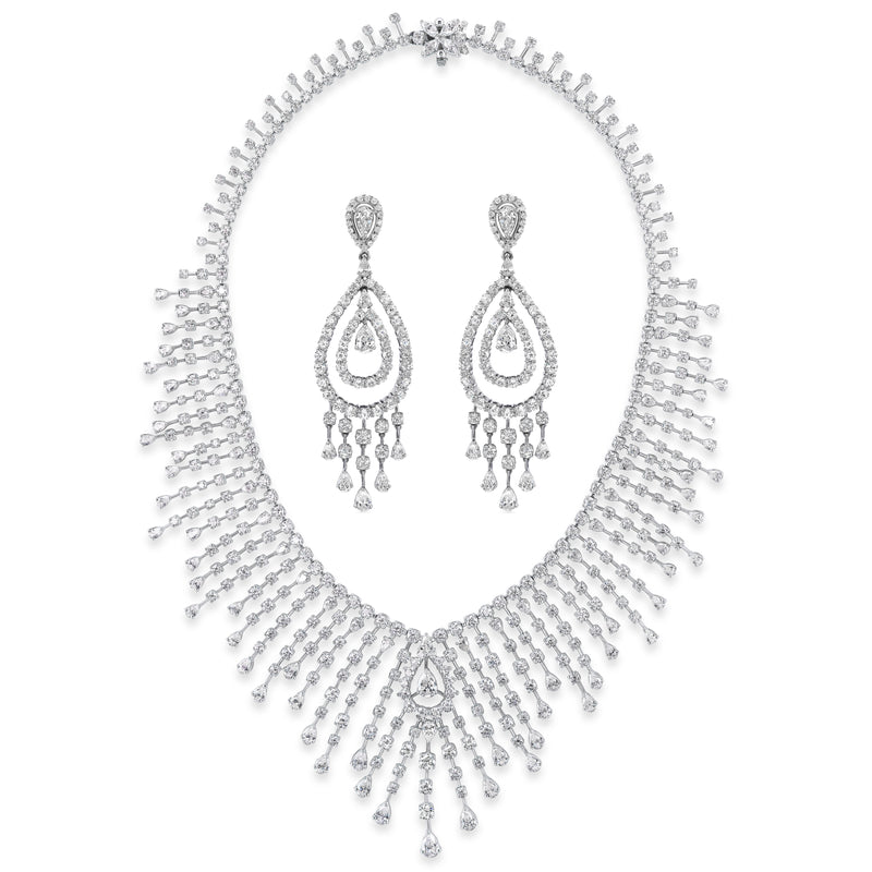 Beauvince Rain Diamond Necklace & Earrings Suite (45.14 ct Diamonds) in White Gold