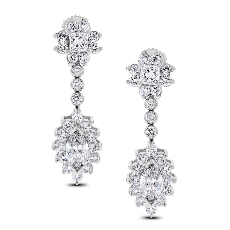 Beauvince Princess Diamond Earrings (5.98 ct Diamonds) in White Gold