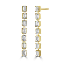 Beauvince Emerald Cut Linea Earrings (3.60 ct Diamonds) in Gold