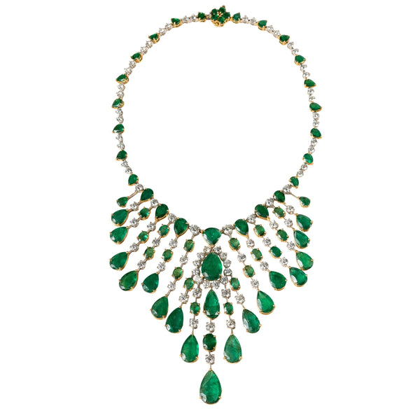 Nritya Emerald & Diamond Necklace & Earrings Suite (179.54 ct Gemstones) in Gold