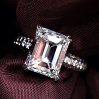Ice Engagement Ring (5.01 Emerald Cut HSI2 GIA Diamond) in 18K White Gold