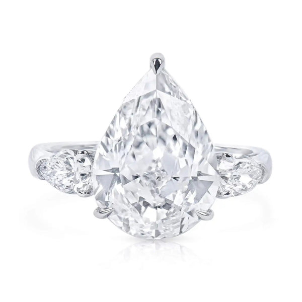 Beauvince Diva Pear Shape 3 Stone Engagement Ring (6.64 ct IVS2 IGI Diamond)