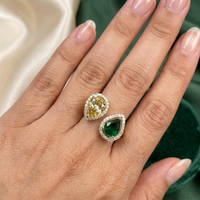 Beauvince 2 Way Peek a Boo Ring (3.88 ct Emeralds & Diamonds) in Yellow Gold