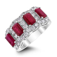 Beauvince Ruby Halo Cigar Band (4.28 ct Diamonds & Rubies) in 18K White Gold