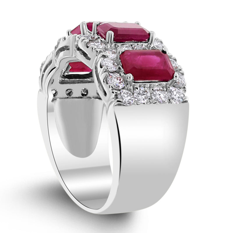 Beauvince Ruby Halo Cigar Band (4.28 ct Diamonds & Rubies) in White Gold