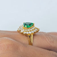Vintage Eva Emerald & Diamond Cocktail Ring in Gold
