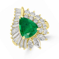 Vintage Eva Emerald & Diamond Cocktail Ring in Gold