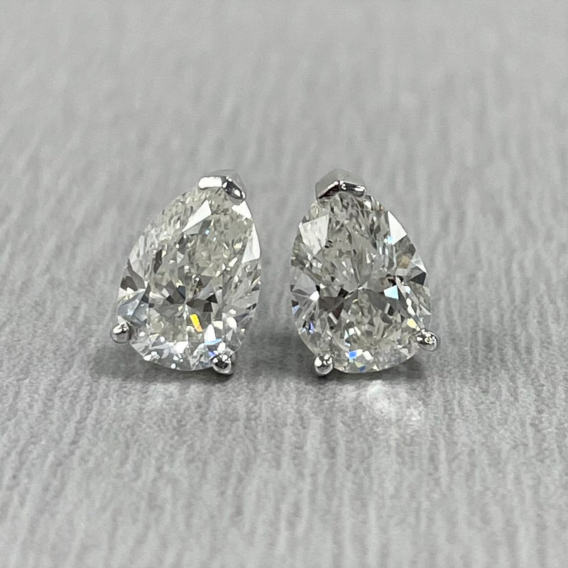 Beauvince Pear Shape Solitaire Studs (2.00 ct H SI1 GIA Diamonds) in White Gold