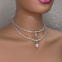 Beauvince Heart 2 Row Necklace (23.32 ct Diamonds) in 18K White Gold