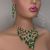 Nritya Emerald & Diamond Necklace & Earrings Suite (179.54 ct Gemstones) in Gold