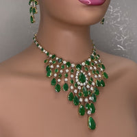 Nritya Emerald & Diamond Necklace & Earrings Suite (179.54 ct Gemstones) in Gold