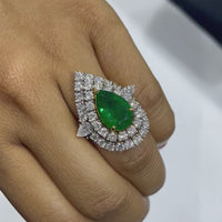 Beauvince Yana Pear Emerald & Diamond Halo Ring (8.96 cts Emerald & Diamonds) in Gold