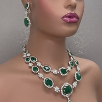 Beauvince Edith Emerald & Diamond Necklace & Earrings Suite (210.67 ct Gemstones)