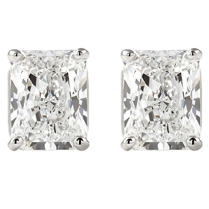 Beauvince GIA JVS Certified 4.02 Ct Radiant Cut Diamond Studs in 18K White Gold