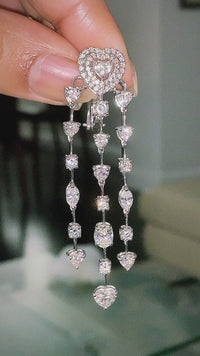 Hearts Chandelier Earrings (7.19 ct Diamonds) in White Gold