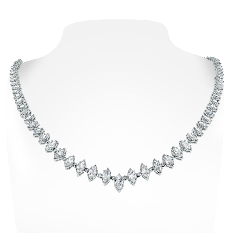 Marquise Diamond Tennis Necklace (9.45 ct Diamonds) in White Gold