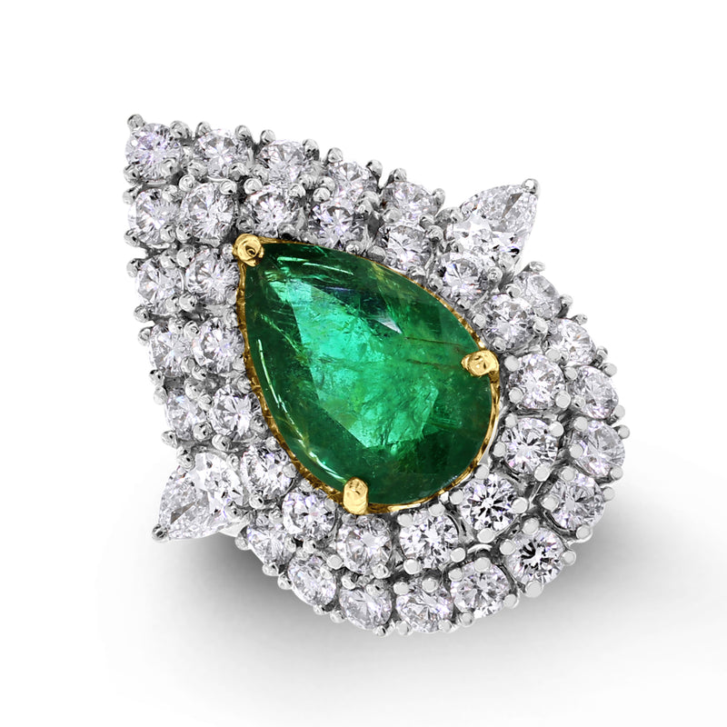 Yana Pear Emerald & Diamond Halo Ring (8.96 cts Emerald & Diamonds) in Gold