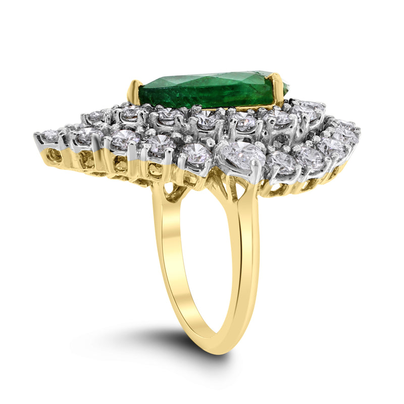 Yana Pear Emerald & Diamond Halo Ring (8.96 cts Emerald & Diamonds) in Gold