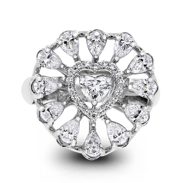 Heart Diamond Ring (1.20 ct Diamonds) in White Gold