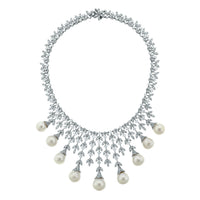 Diamond & Pearl Vines Earrings (35.29 ct Pearls & Diamonds) in White Gold