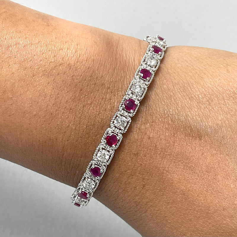 Beauvince Fire Ruby & Diamond Bangle in White Gold