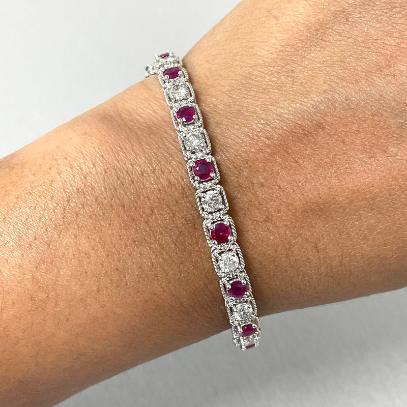 Beauvince Fire Ruby & Diamond Bangle in White Gold