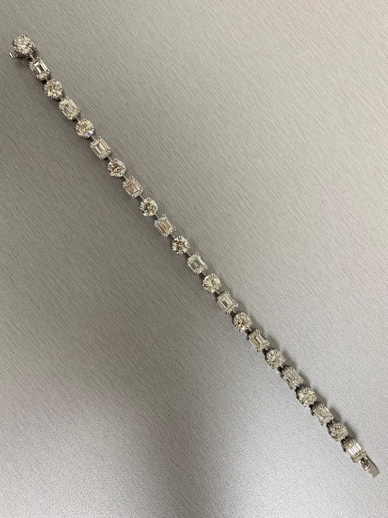 Emerald Cut & Round Diamond Tennis Bracelet (17.90 ct Diamonds) in Platinum