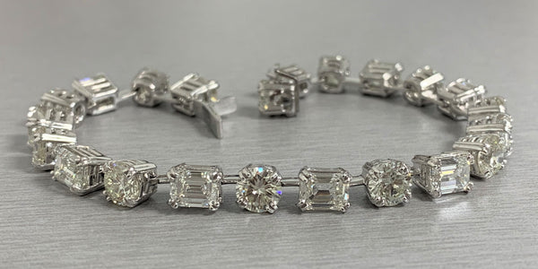 Emerald Cut & Round Diamond Tennis Bracelet (17.90 ct Diamonds) in Platinum