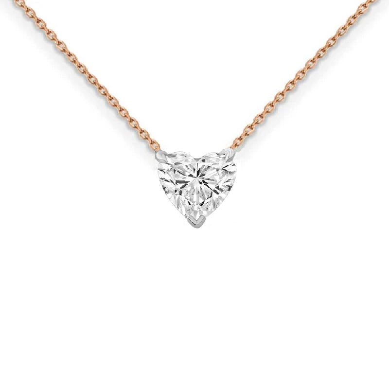 Beauvince GIA Certified 1.01 Ct Heart Shape GSI1 Diamond Pendant in Rose Gold Chain