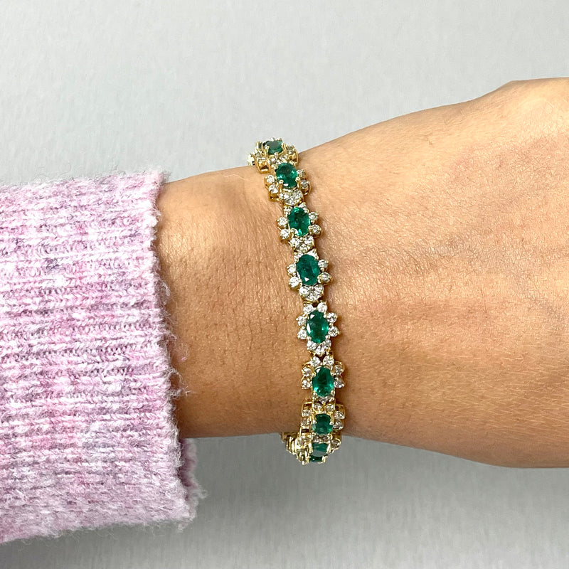Beauvince Florence Bracelet (11.66 ct Diamonds & Emeralds) in Yellow Gold