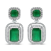 Renee Emerald & Diamond Earrings (28.02 ct Gemstones) in White Gold