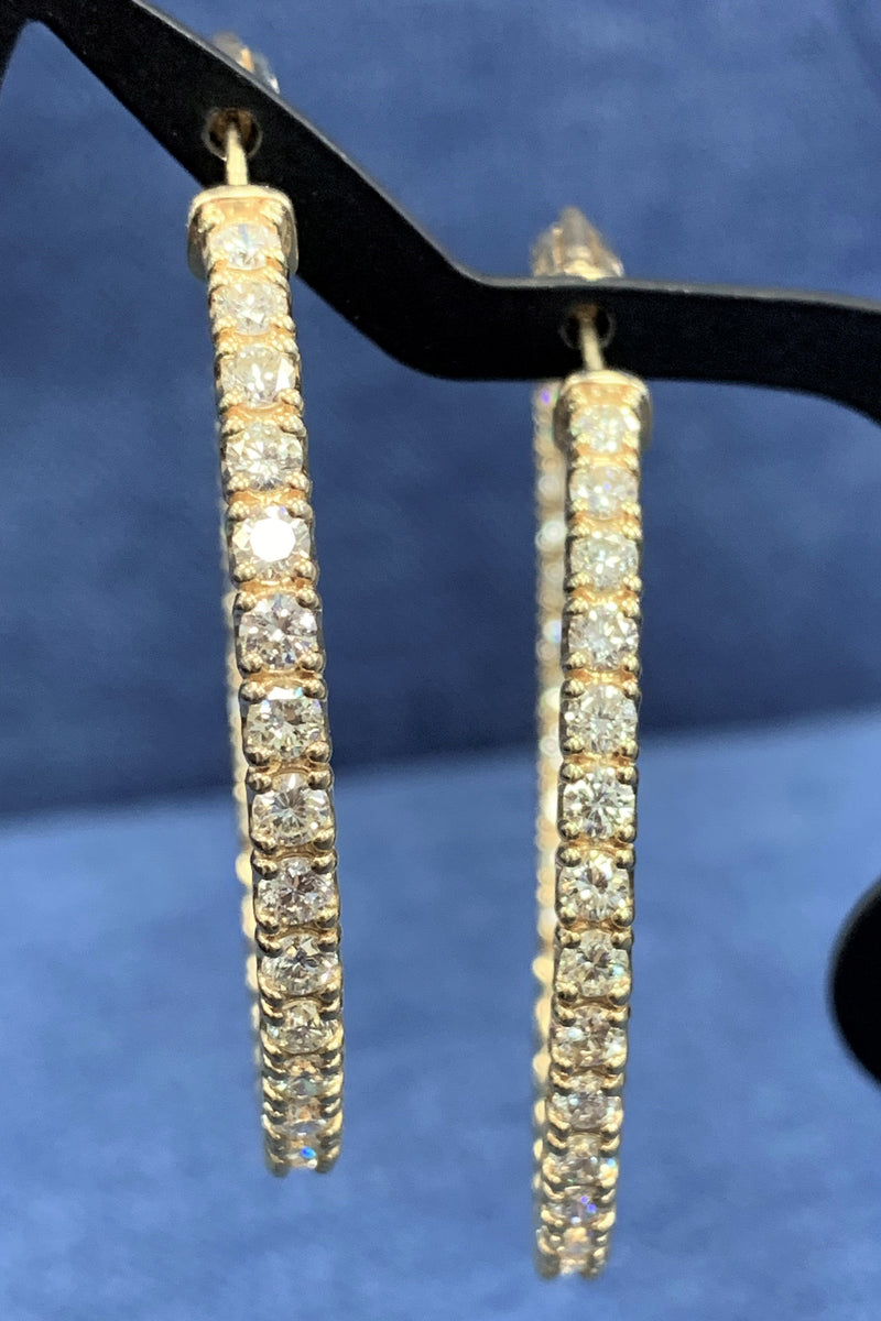 Round Diamond Hoops (6.19 ct Diamonds) in Yellow Gold