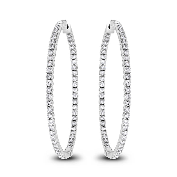 Round Diamond Hoops (4.20 ct Diamonds) in White Gold