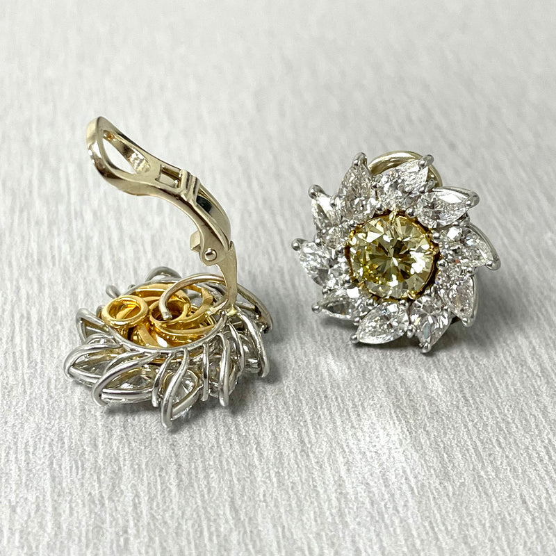 Platinum and Diamond Flower Stud Earrings