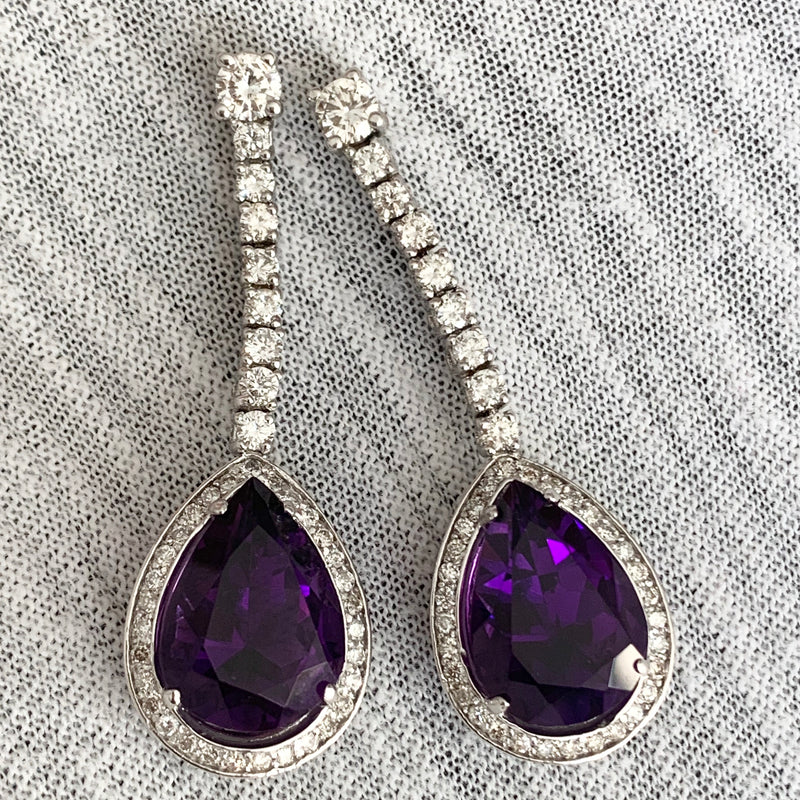 Claire Amethyst & Diamond Earrings (12.86 ct Gemstones) in White Gold