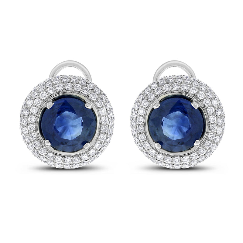 Sapphire Diamond Halo Studs (4.17 ct Sapphires & Diamonds) in White Gold