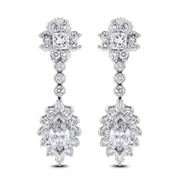Princess Diamond Earrings (5.98 ct Diamonds) in White Gold