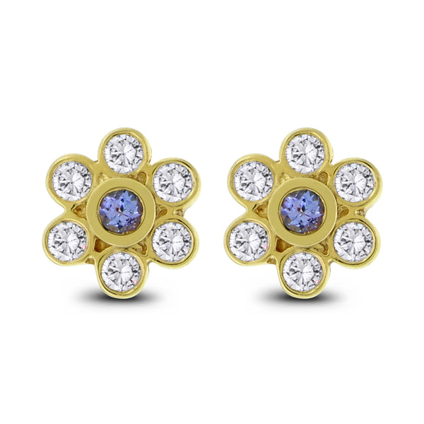 Tanzanite Ear Flowers (1.20 ct Diamonds & Tanzanites) in Yellow Gold