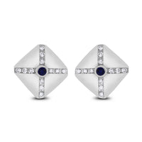 Shield Diamond & Sapphire Studs (1.50 ct Diamonds & Sapphires) in White Gold