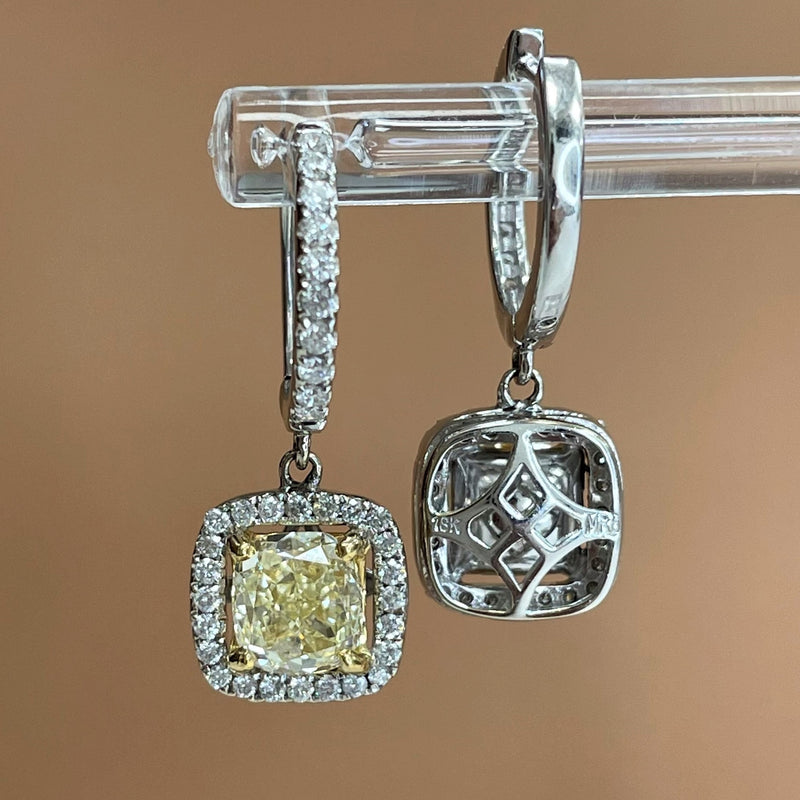 Yellow Cushion Diamond Earrings (3.67 ct Diamonds) in Gold
