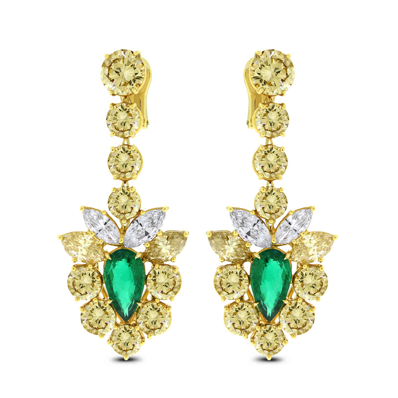 Golds & Greens Diamond & Emerald Earrings (23.86 ct Diamonds & Emeralds) in Yellow Gold