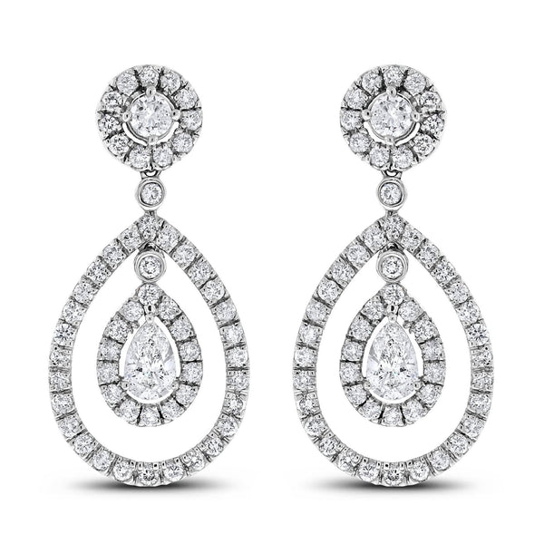 Dangling Halo Diamond Earrings (3.34 ct Diamonds) in White gold