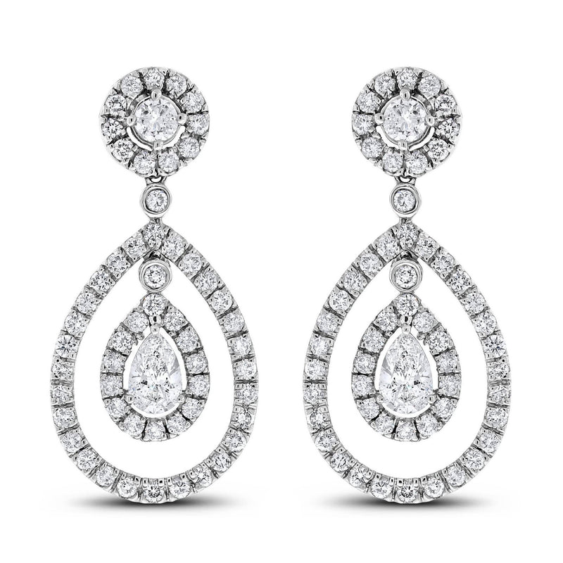 Dangling Halo Diamond Earrings (3.34 ct Diamonds) in White gold