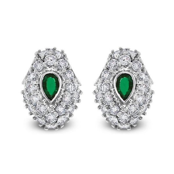 Emerald Leaf Earrings (3.00 ct Diamonds & Emeralds) in White Gold