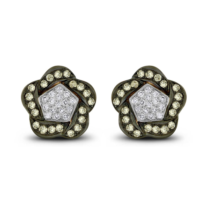 Floral Diamond Ear Buttons (1.52 ct Diamonds) in White Gold