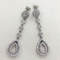 Dangling Halo Diamond Earrings (2.02 ct Diamonds) in White Gold