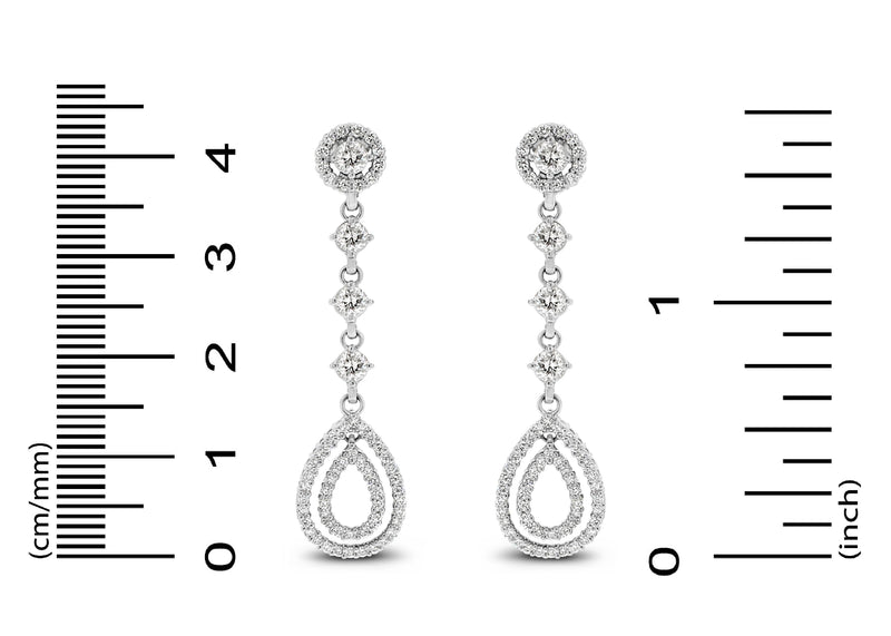 Dangling Halo Diamond Earrings (2.02 ct Diamonds) in White Gold