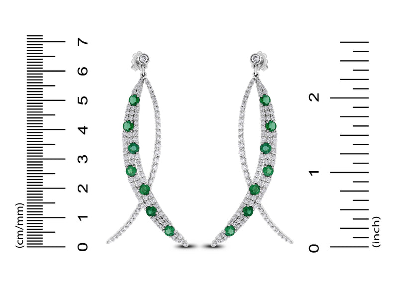 Olive Emerald & Diamond Earrings (8.33 ct Diamonds & Emeralds) in White Gold