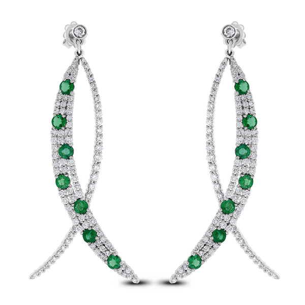 Olive Emerald & Diamond Earrings (8.33 ct Diamonds & Emeralds) in White Gold